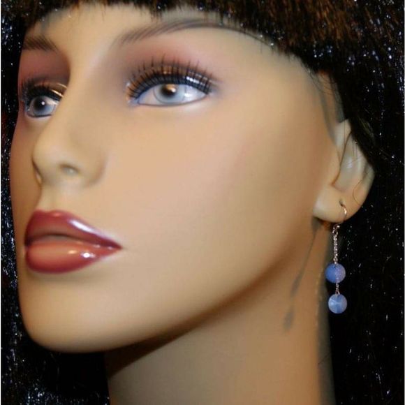 Handmade Rivoli Opal Swarovski Crystal & Sterling Silver Earrings - Picture 3 of 3